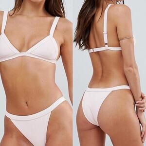 REVOLVE Twiin S Pink Charli High Rise Ribbed Cheeky Bikini Bottom